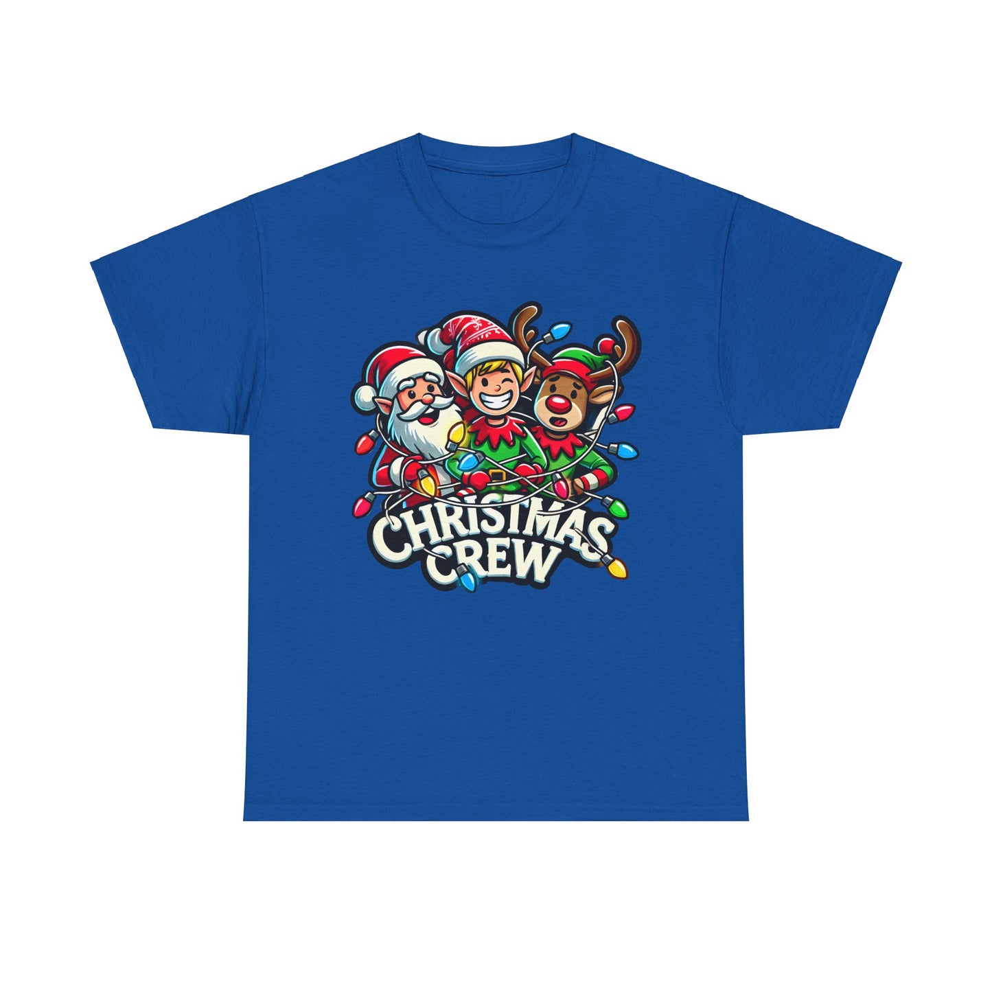 Christmas Crew Unisex Heavy Cotton Tee – Fun Holiday T-Shirt with Santa, Elf, and Reindeer Design