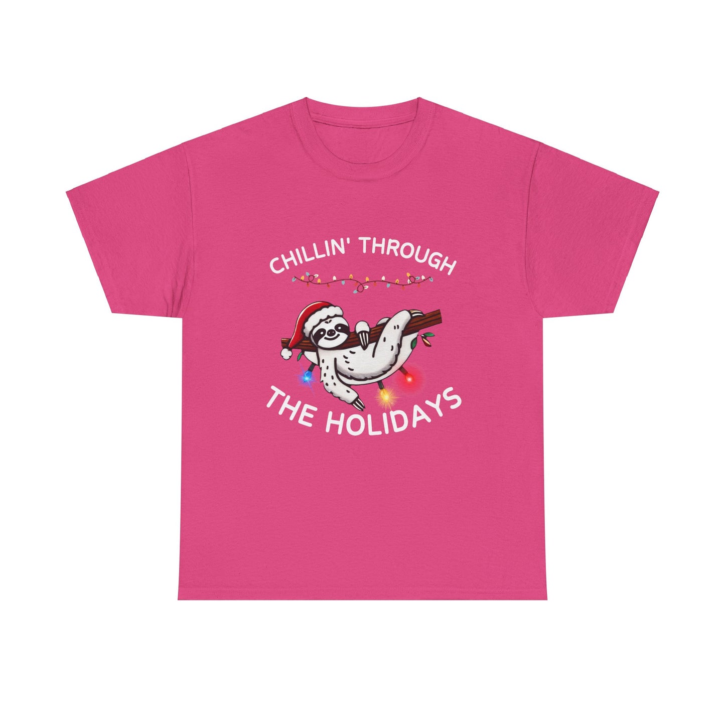 Chillin' Through the Holidays Sloth Tee | Fun Unisex Heavy Cotton T-Shirt for Celebration