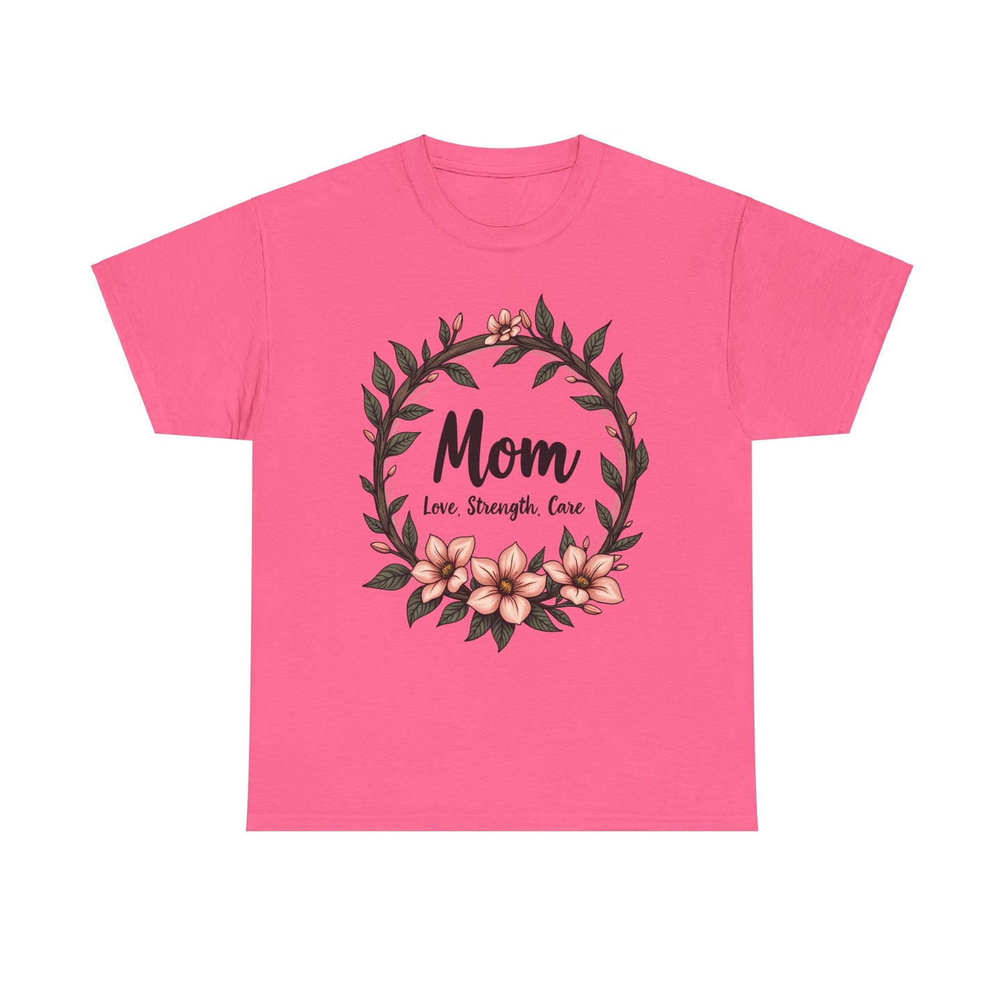 Floral Mom Tee - Love, Strength, Care Unisex Heavy Cotton T-Shirt