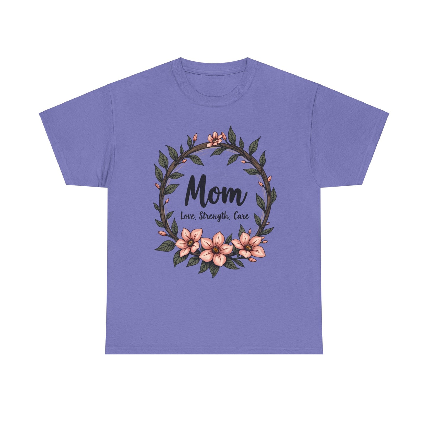 Floral Mom Tee - Love, Strength, Care Unisex Heavy Cotton T-Shirt