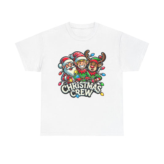 Christmas Crew Unisex Heavy Cotton Tee – Fun Holiday T-Shirt with Santa, Elf, and Reindeer Design