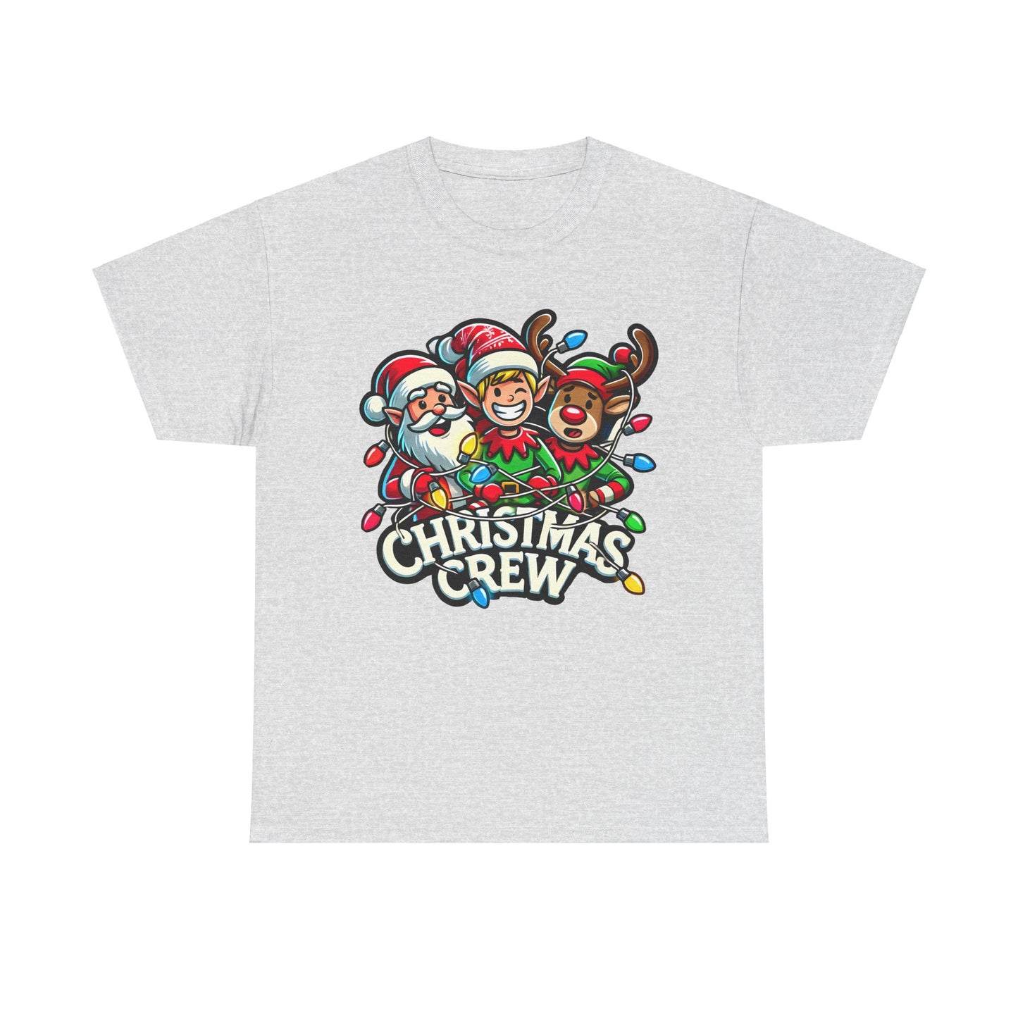 Christmas Crew Unisex Heavy Cotton Tee – Fun Holiday T-Shirt with Santa, Elf, and Reindeer Design