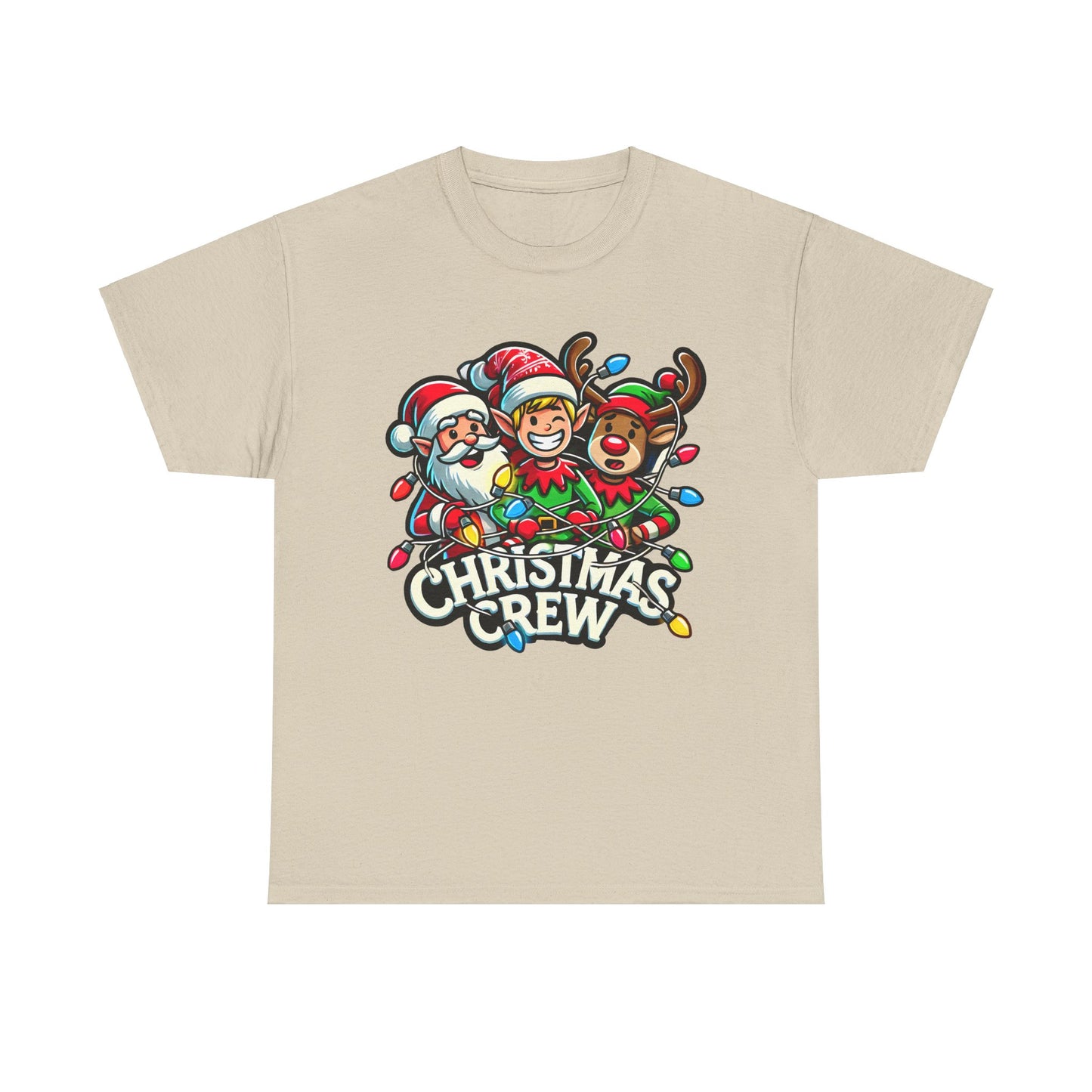 Christmas Crew Unisex Heavy Cotton Tee – Fun Holiday T-Shirt with Santa, Elf, and Reindeer Design