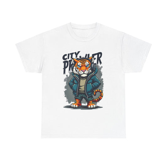 Urban Tiger Unisex Heavy Cotton Tee - 'City Prowler' Graphic Shirt