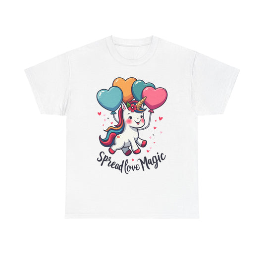 Unisex Heavy Cotton Tee - "Spread Love Magic" Unicorn Graphic Shirt