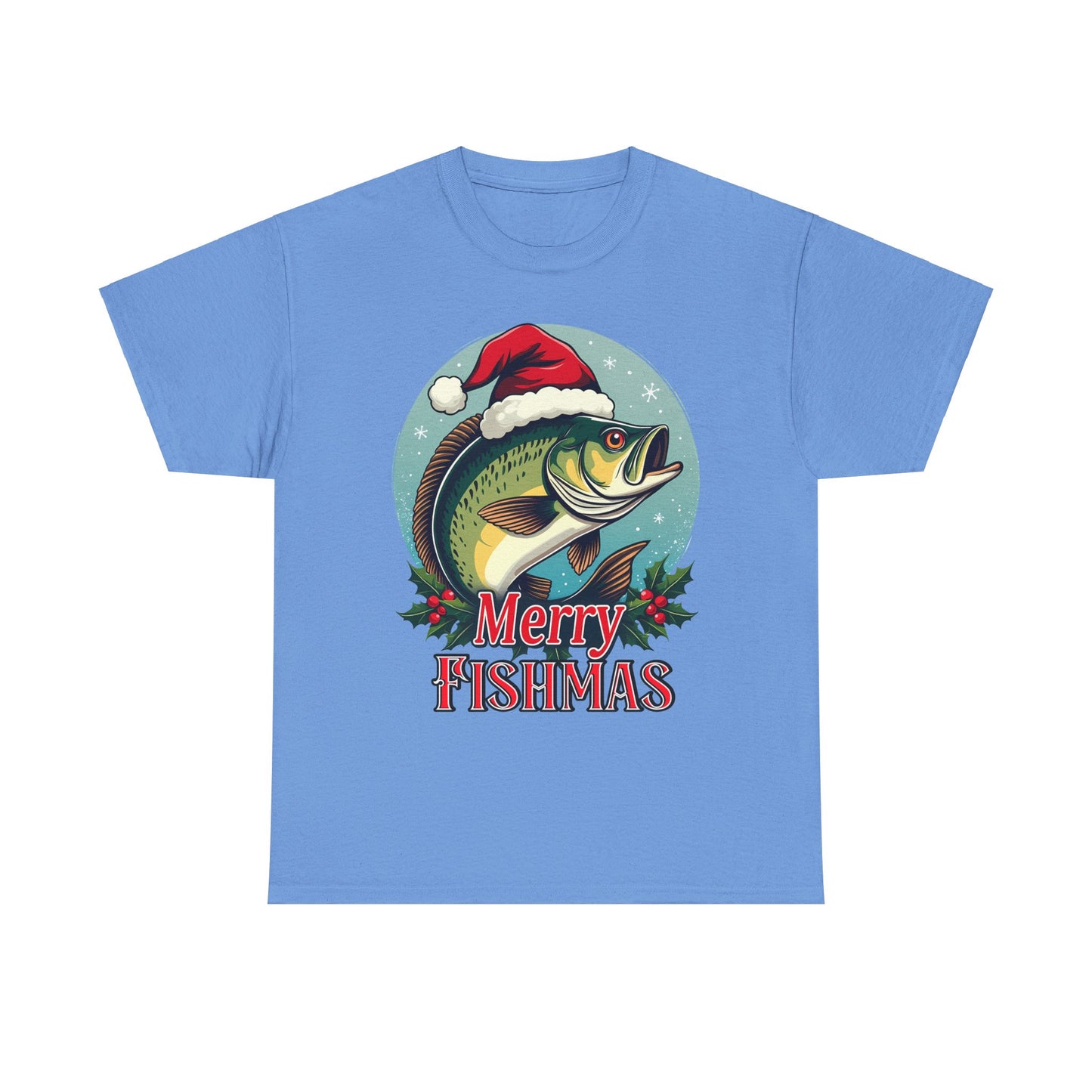 Merry Fishmas Unisex Heavy Cotton Tee - Fun Holiday Fishing Shirt