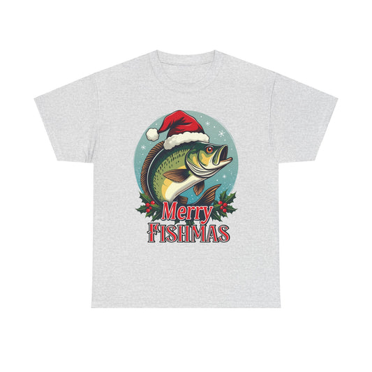 Merry Fishmas Unisex Heavy Cotton Tee - Fun Holiday Fishing Shirt