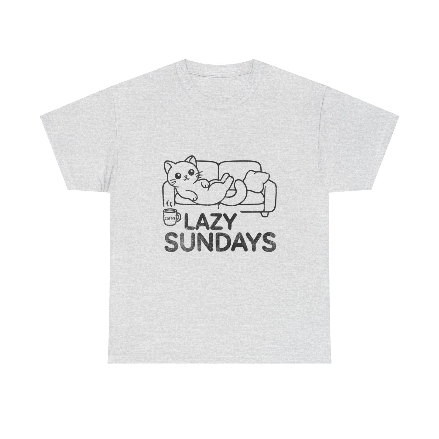 Lazy Sundays Cat Tee - Unisex Heavy Cotton T-Shirt for Relaxed Comfort