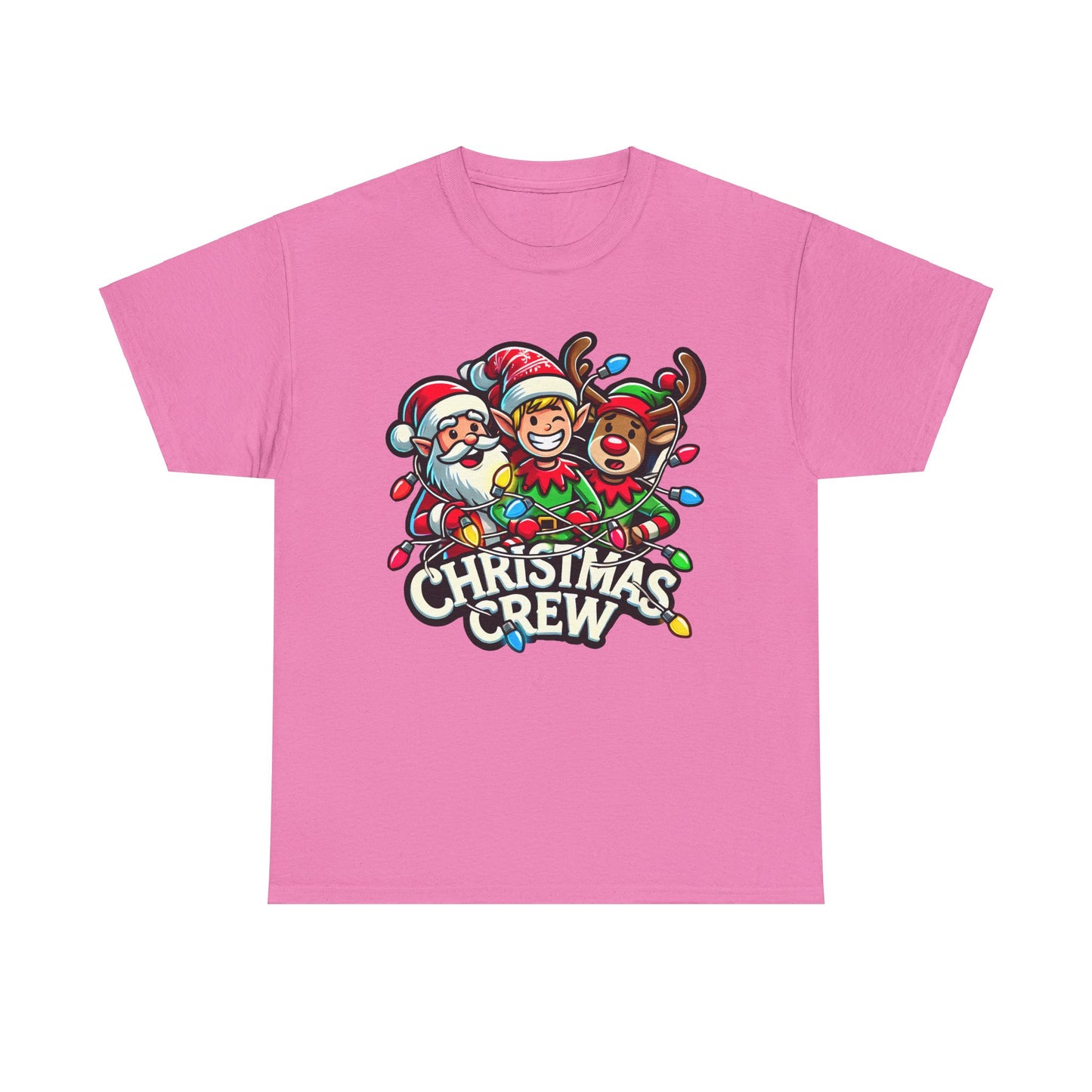 Christmas Crew Unisex Heavy Cotton Tee – Fun Holiday T-Shirt with Santa, Elf, and Reindeer Design