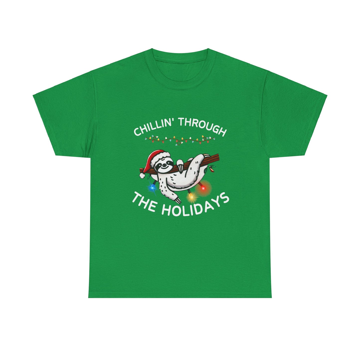 Chillin' Through the Holidays Sloth Tee | Fun Unisex Heavy Cotton T-Shirt for Celebration