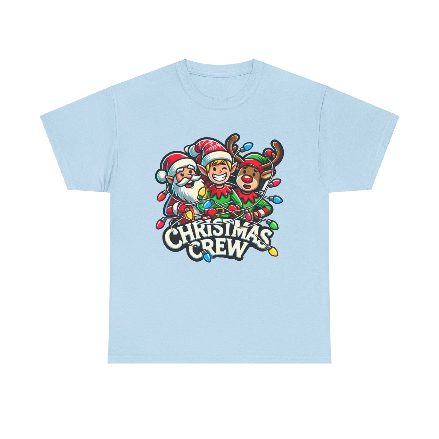 Christmas Crew Unisex Heavy Cotton Tee – Fun Holiday T-Shirt with Santa, Elf, and Reindeer Design