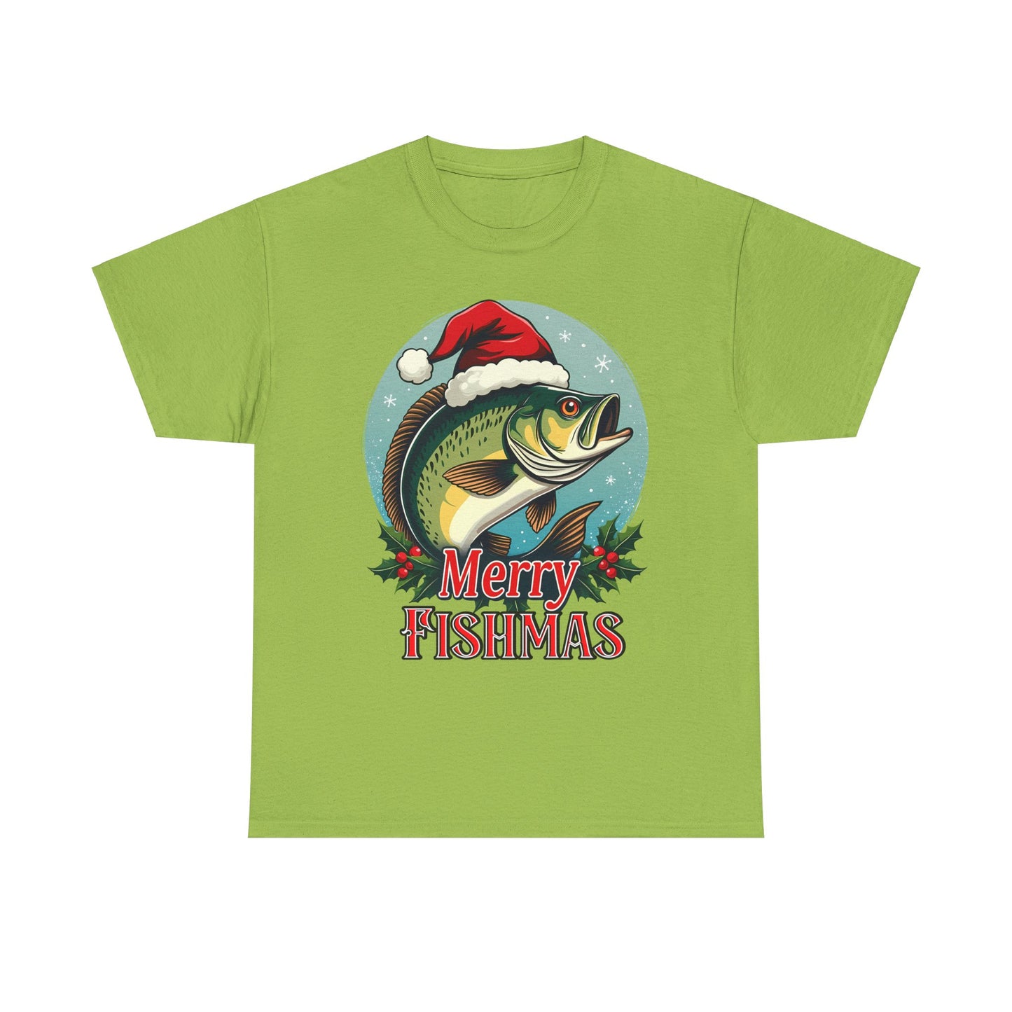 Merry Fishmas Unisex Heavy Cotton Tee - Fun Holiday Fishing Shirt