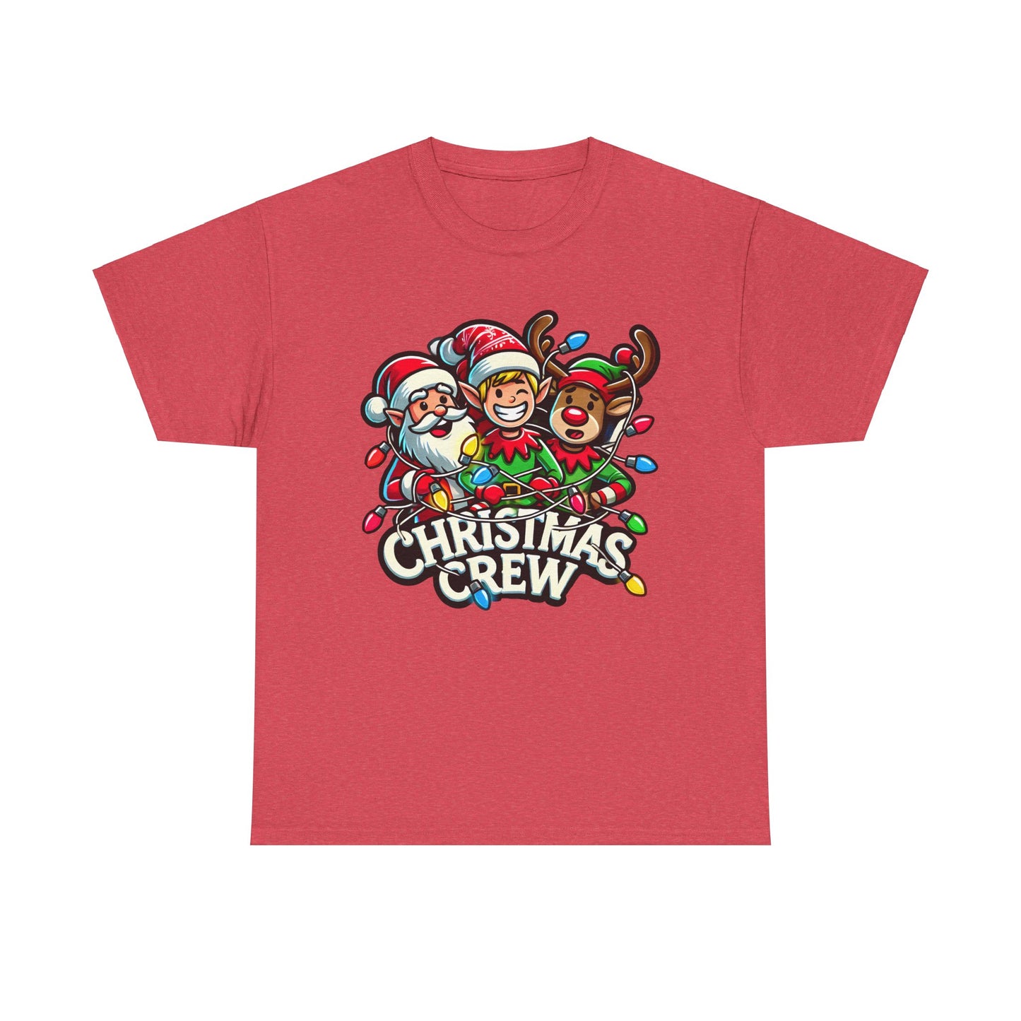 Christmas Crew Unisex Heavy Cotton Tee – Fun Holiday T-Shirt with Santa, Elf, and Reindeer Design