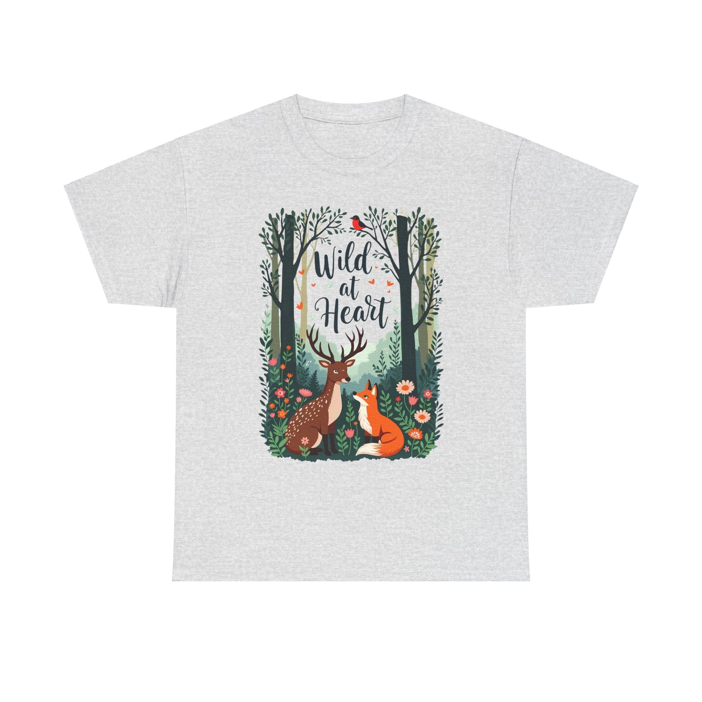 Fox and Deer in Enchanted Forest Wild at Heart Unisex Heavy Cotton Tee – Nature Lovers T-Shirt