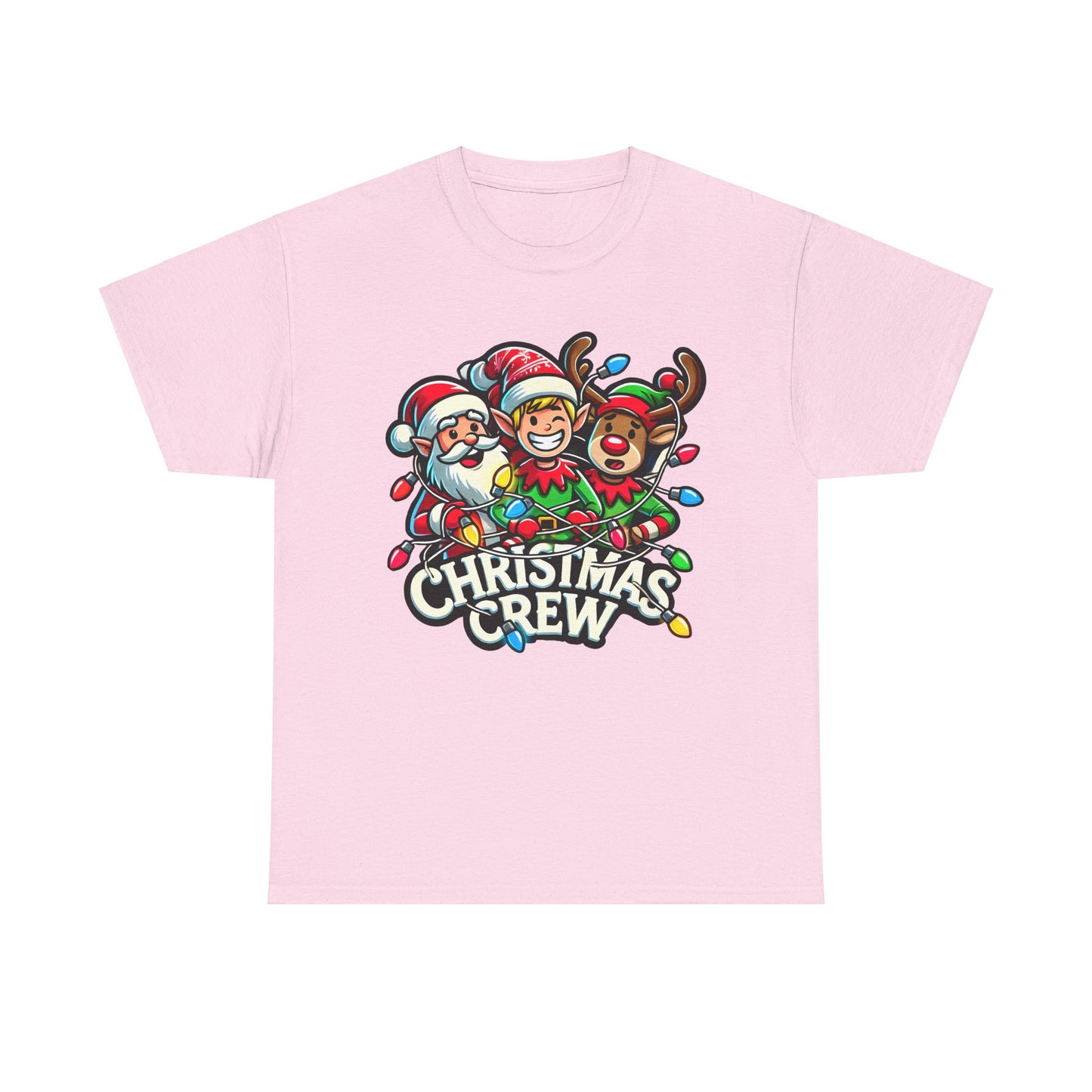 Christmas Crew Unisex Heavy Cotton Tee – Fun Holiday T-Shirt with Santa, Elf, and Reindeer Design